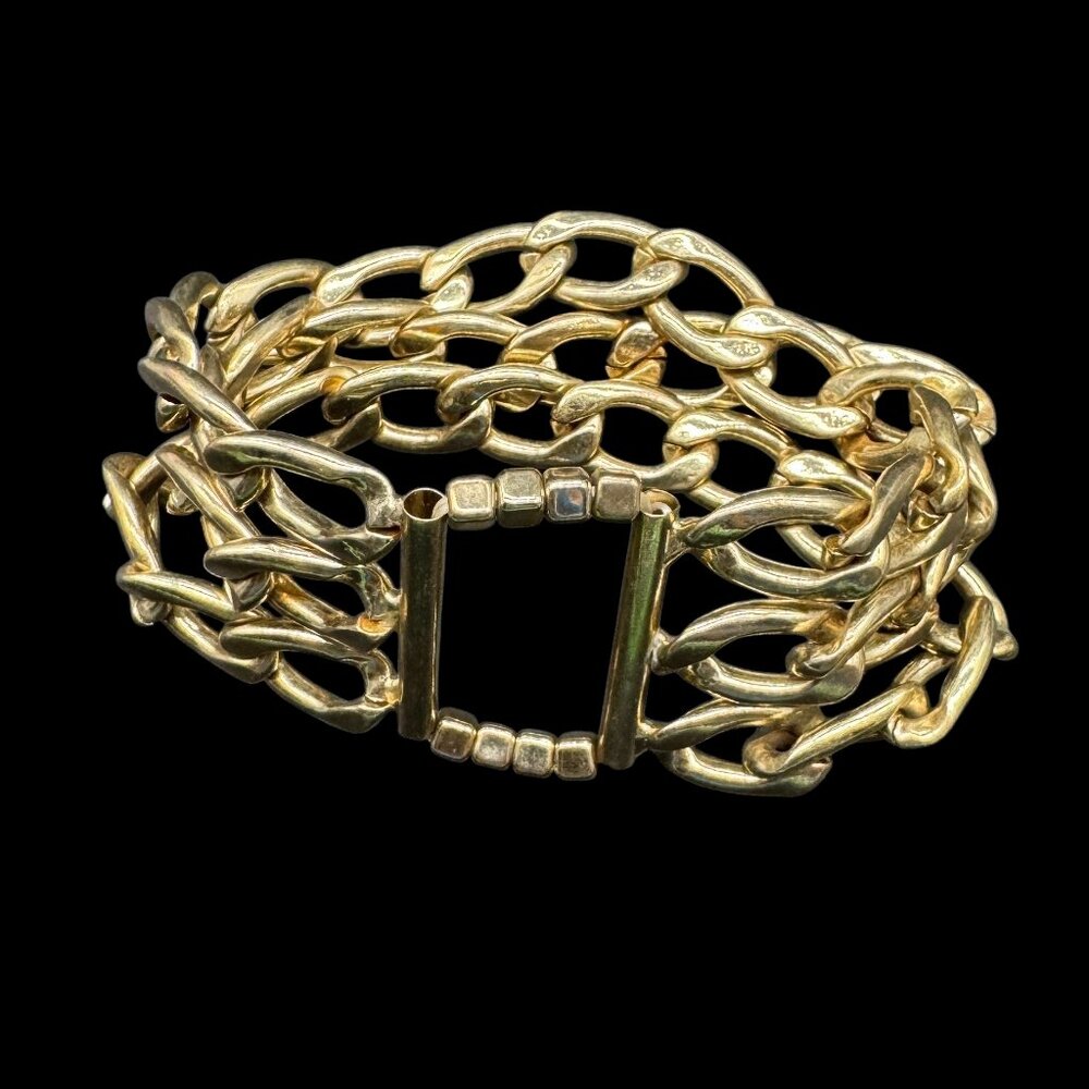 Gold Tone Heavy Metal Chain Bracelet Chunky Slide on